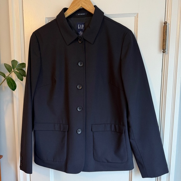 Gap Vintage Navy Wool Stretch Button Blazer Jacket Size M - Picture 1 of 7